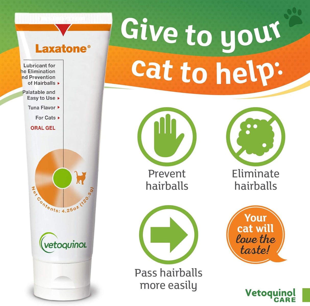 Vetoquinol Laxatone: Oral Hairball Lubricant Gel for Cats 4.25 Oz. 2 Pack