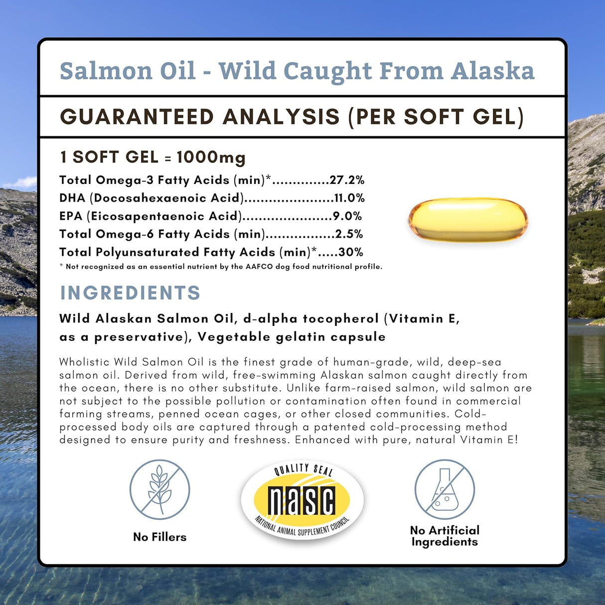 Wholistic Pet Organics Wild Alaskan Salmon Oil for Dogs 100 Capsulas Blandas