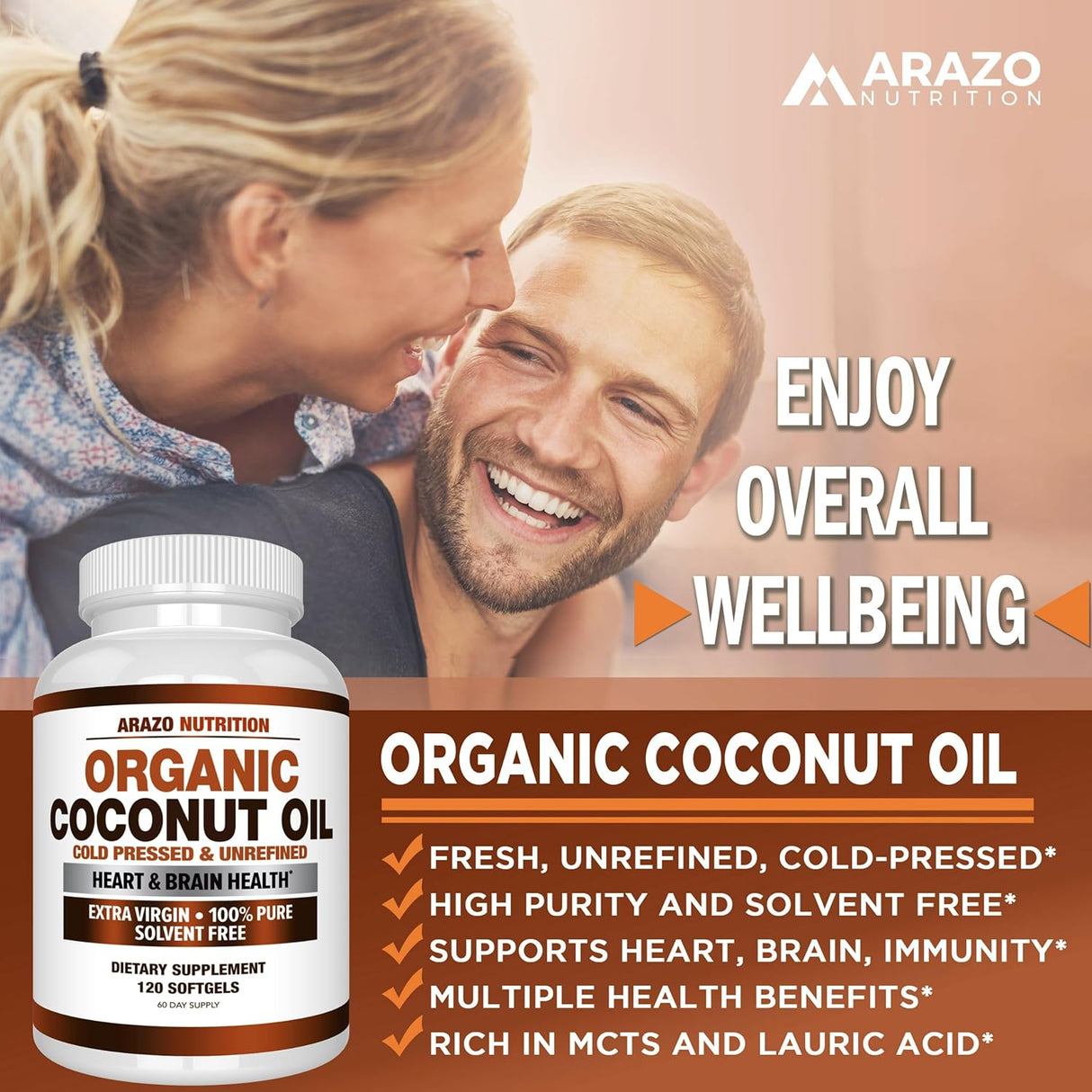 Arazo Nutrition Organic Coconut Oil 2000Mg. 120 Capsulas Blandas