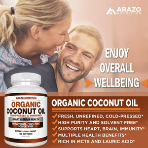 ARAZO NUTRITION - Arazo Nutrition Organic Coconut Oil 2000Mg. 120 Capsulas Blandas - The Red Vitamin MX - Suplementos Alimenticios - {{ shop.shopifyCountryName }}