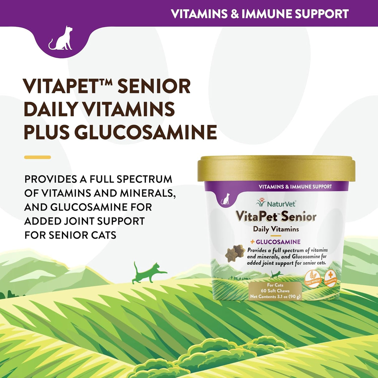 NaturVet VitaPet Senior Daily Vitamins for Cats 60 Masticables