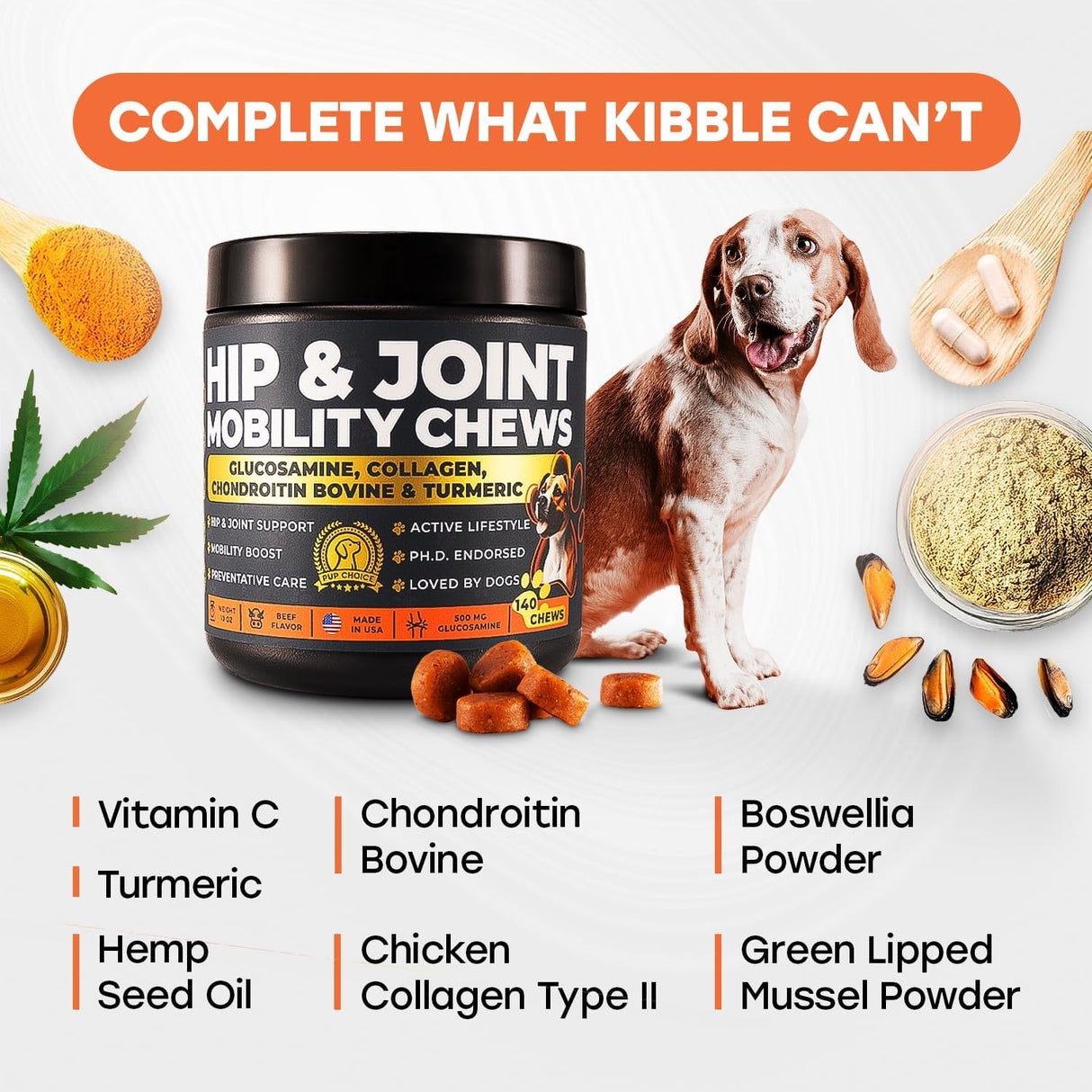Pup Choice Hip & Joint Support Treats for Dogs Beef Flavor 140 Masticables