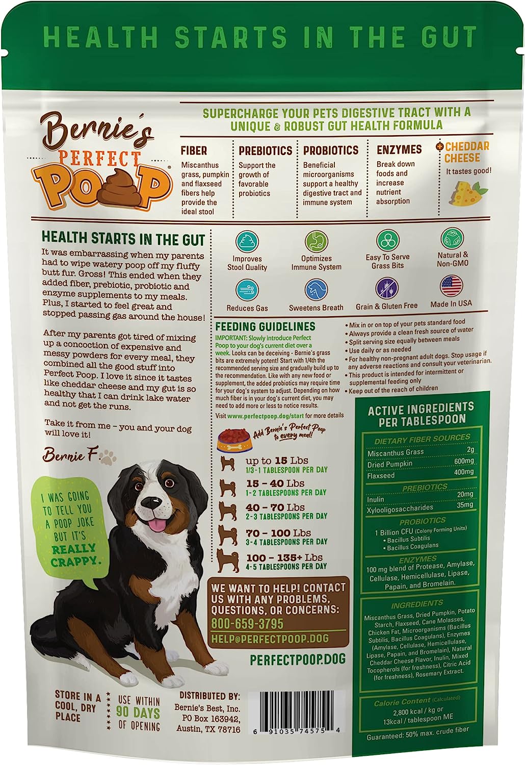 Bernie's Perfect Poop Digestion & General Health for Dogs Cheddar Cheese 363Gr.