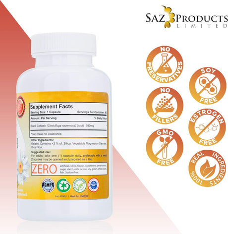 Saz Products Limited Whole Root Black Cohosh 540Mg. 90 Capsulas