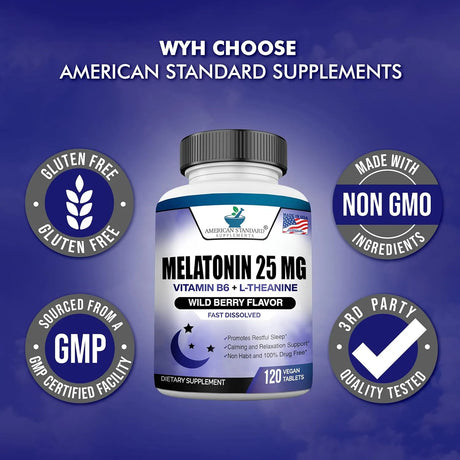 AMERICAN STANDARD SUPPLEMENTS - American Standard Supplements Melatonin 25Mg. 120 Tabletas - The Red Vitamin MX - Suplementos Alimenticios - {{ shop.shopifyCountryName }}