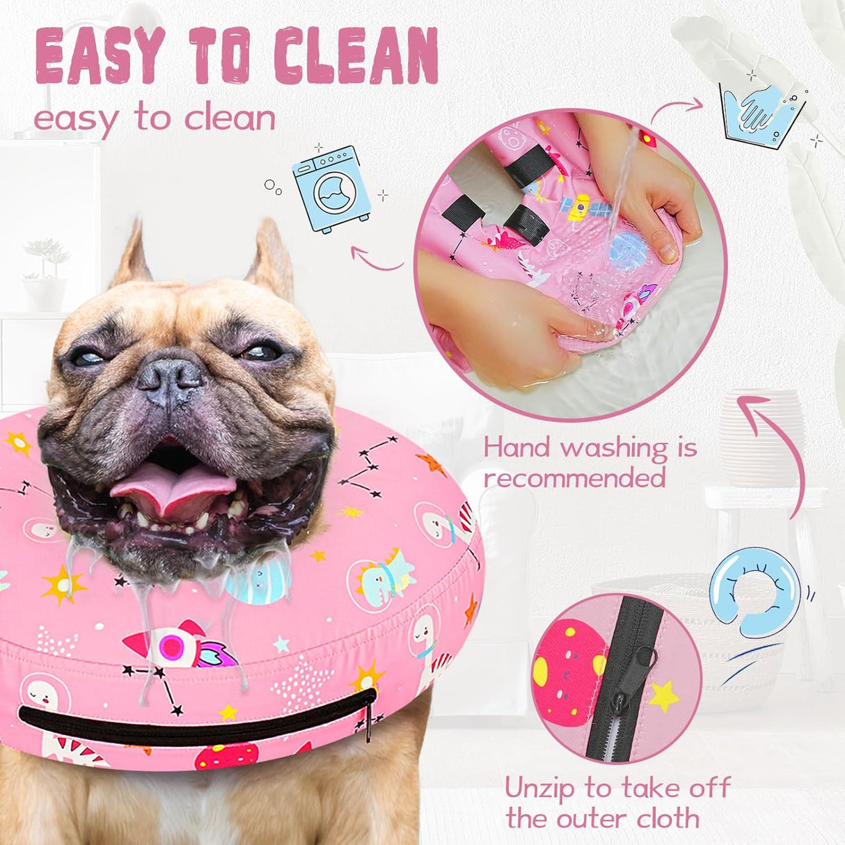 Toptakeit Elevated Inflatable Dog Collar PINKT SMALL
