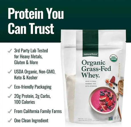 NATURAL FORCE - Natural Force Grass Fed Organic Whey Protein Powder Unflavored 454Gr. - The Red Vitamin MX - Suplementos Alimenticios - {{ shop.shopifyCountryName }}