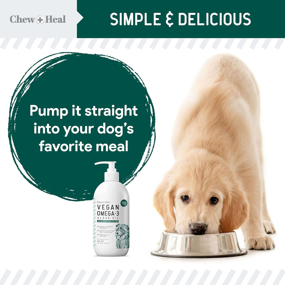 Chew + Heal Labs Vegan Omega 3 Oil for Dogs 8 Fl.Oz.