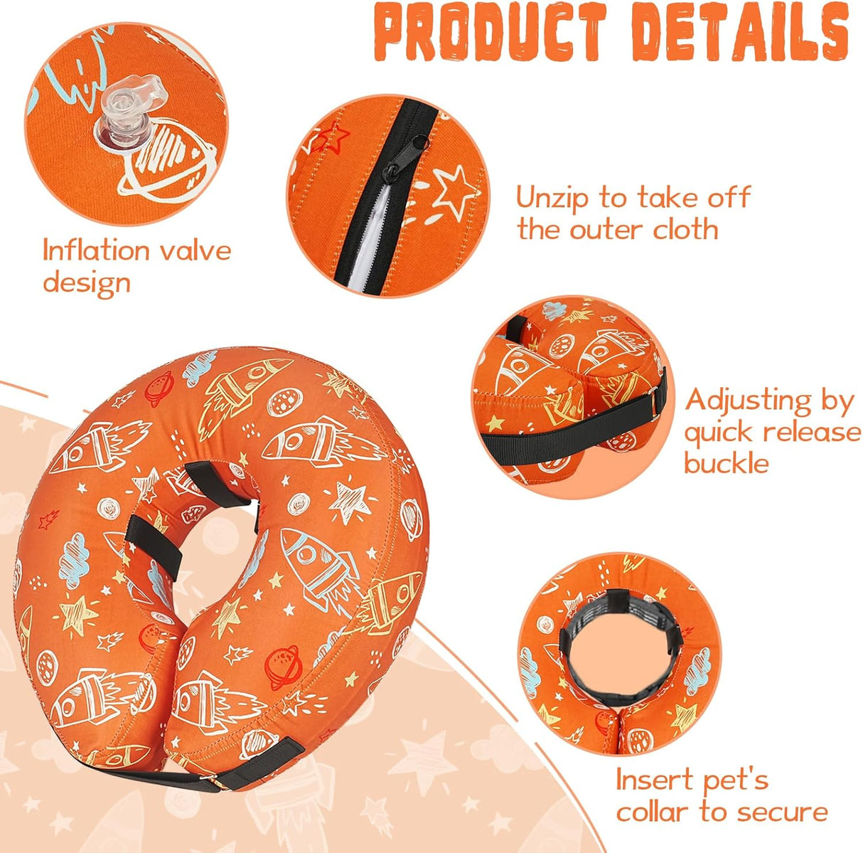 Toptakeit Elevated Inflatable Dog Collar ORANGE MEDIUM