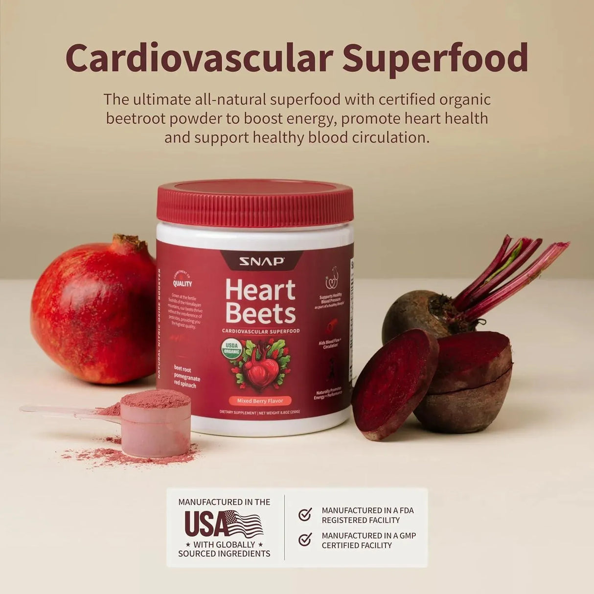 SNAP - Snap Supplements Heart Beets Powder 250Gr. - The Red Vitamin MX - Suplementos Alimenticios - {{ shop.shopifyCountryName }}