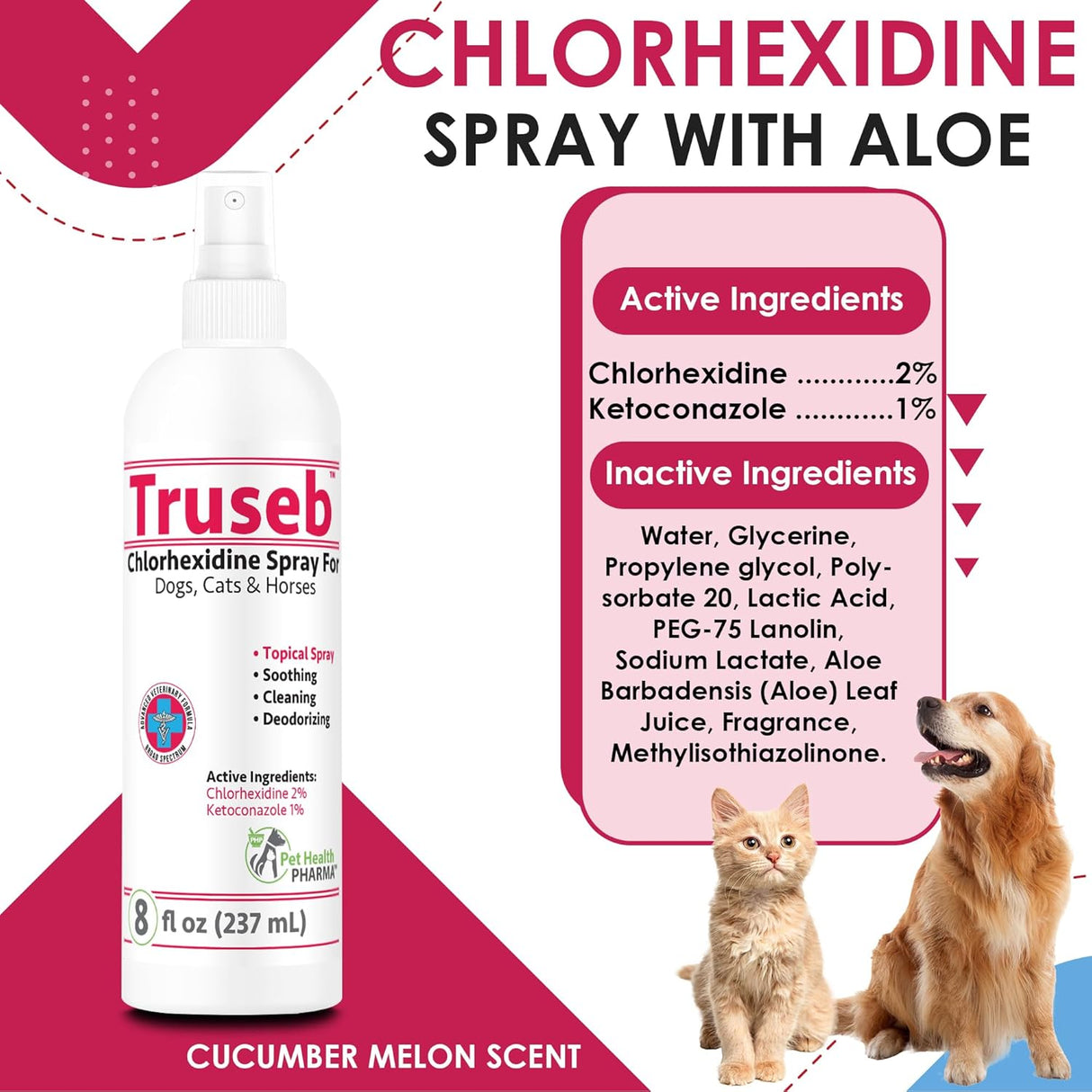 Truseb All Natural Chlorhexidin Sprays Topical Ketoconazole and Chlorhexidine Spray for Dogs, Cats & Horses 8 Fl.Oz.