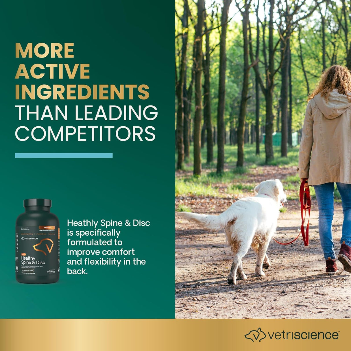 VetriScience Healthy Spine & Disc Back & Spinal Support Chondroitin & Taurine Supplement for Dogs 180 Capsulas