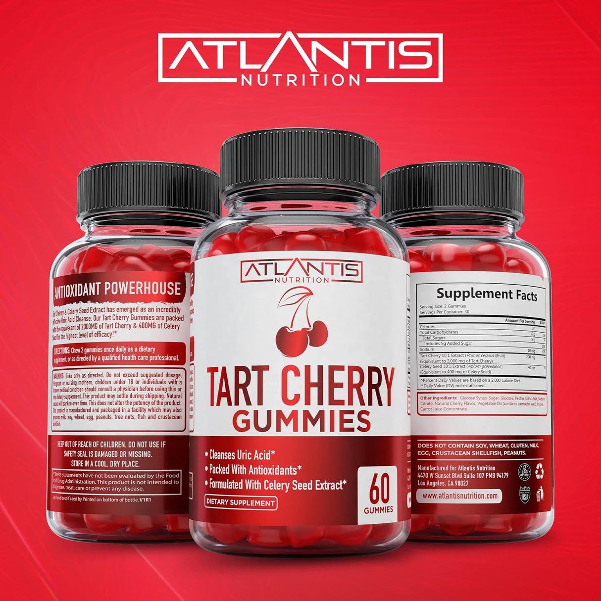 Atlantis Nutrition Tart Cherry Gummies with Celery Seed Extract 60 Gomitas