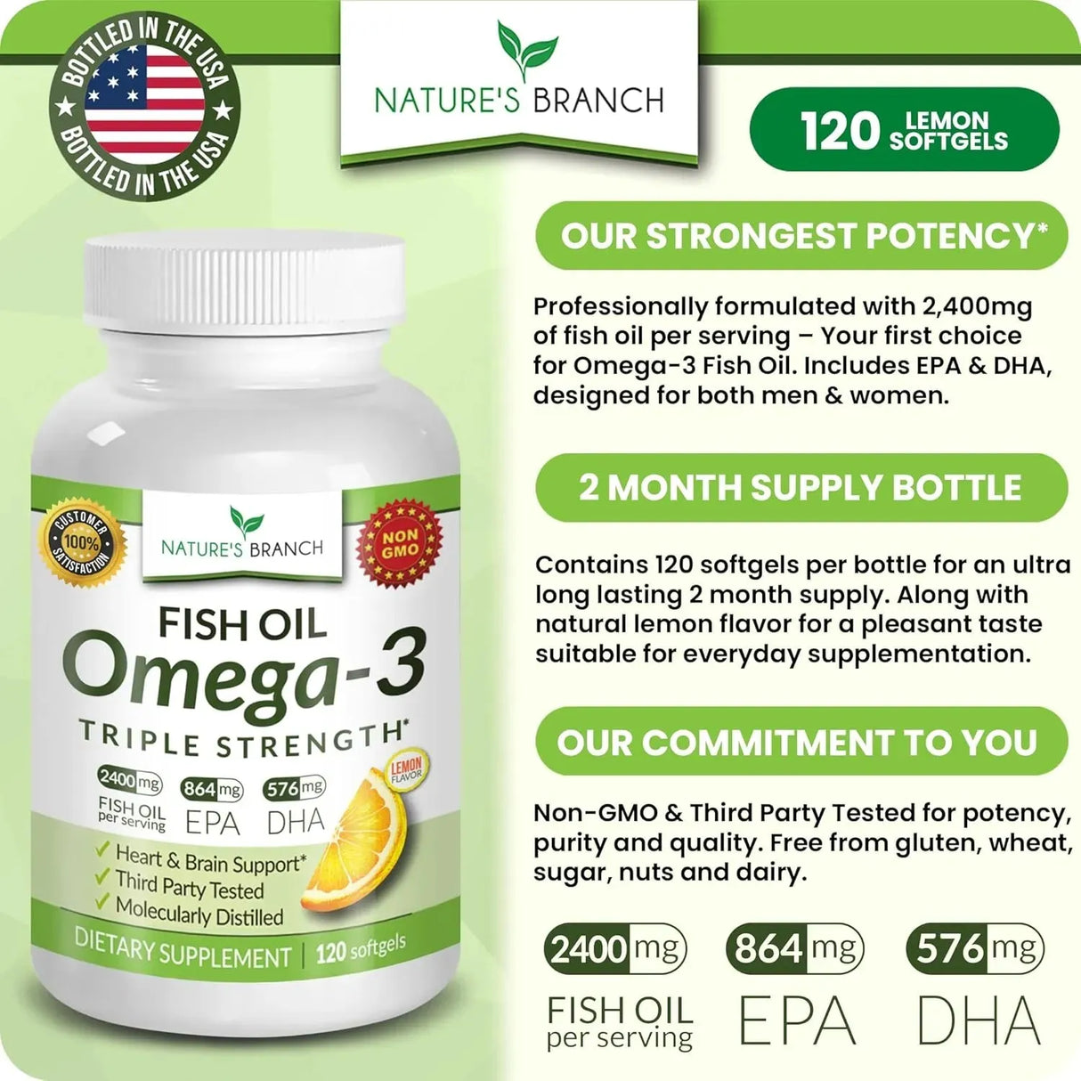 NATURE'S BRANCH - Nature's Branch Best Triple Strength Omega 3 Fish Oil 2400Mg. 120 Capsulas Blandas - The Red Vitamin MX - Suplementos Alimenticios - {{ shop.shopifyCountryName }}