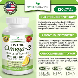 NATURE'S BRANCH - Nature's Branch Best Triple Strength Omega 3 Fish Oil 2400Mg. 120 Capsulas Blandas - The Red Vitamin MX - Suplementos Alimenticios - {{ shop.shopifyCountryName }}