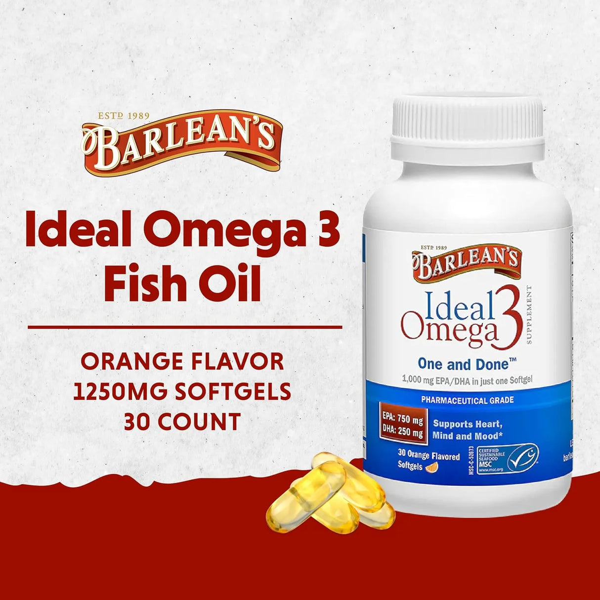 BARLEAN´S - Barlean's Ideal Omega 3 Fish Oil 1000Mg. 30 Capsulas Blandas - The Red Vitamin MX - Suplementos Alimenticios - {{ shop.shopifyCountryName }}