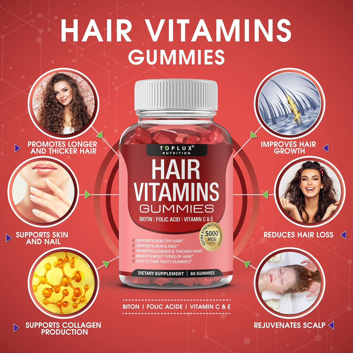 Toplux Hair Vitamins Gummies 60 Gomitas 2 Pack