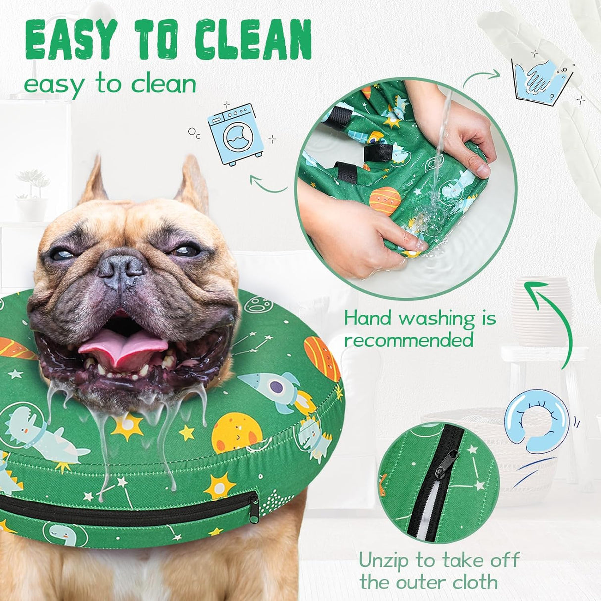 Toptakeit Elevated Inflatable Dog Collar GREEN LARGE
