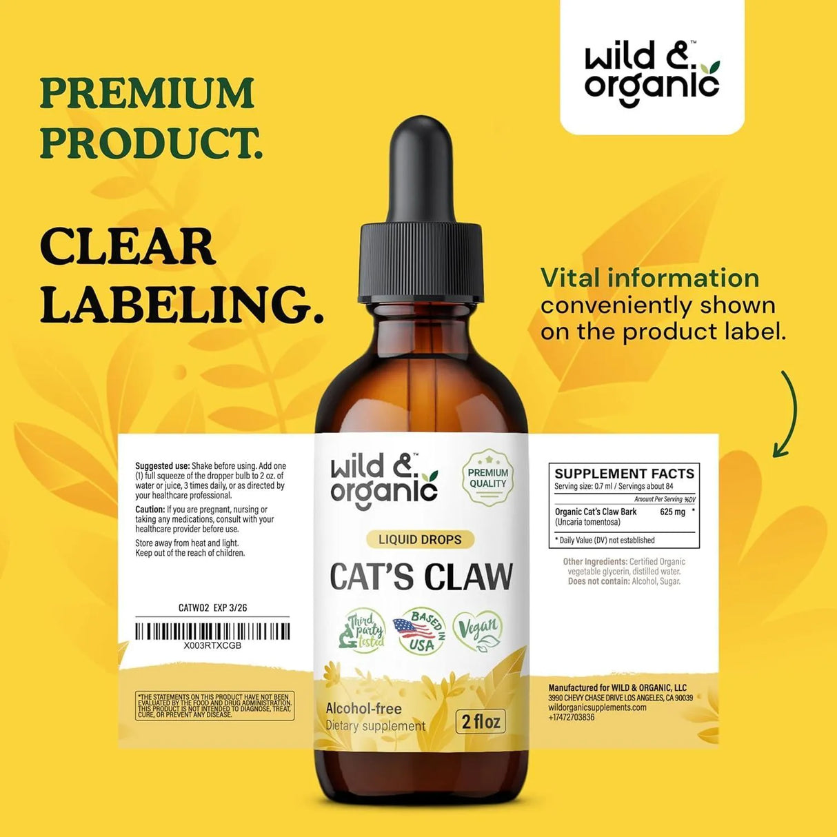 WILD & ORGANIC - Wild & Organic Cats Claw Tincture 2 Fl.Oz. - The Red Vitamin MX - Suplementos Alimenticios - {{ shop.shopifyCountryName }}