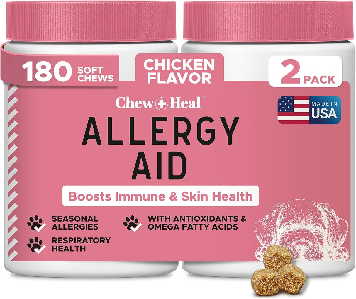 Chew + Heal Labs Dog Allergy Chews 90 Masticables 2 Pack