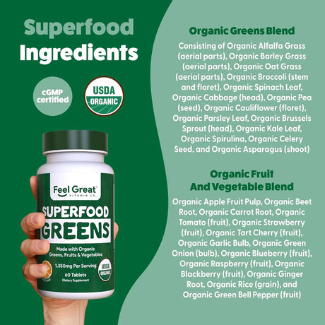 FEEL GREAT - Feel Great Vitamins Super Greens 60 Tabletas - The Red Vitamin MX - Suplementos Alimenticios - {{ shop.shopifyCountryName }}