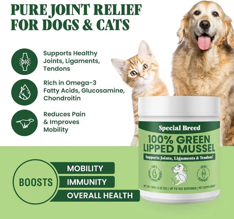 SPECIAL BREED - Special Breed Green Lipped Mussel Powder for Dogs & Cats 100Gr. - The Red Vitamin MX - Cuidado De Cadera Y Articulaciones Para Perros - {{ shop.shopifyCountryName }}