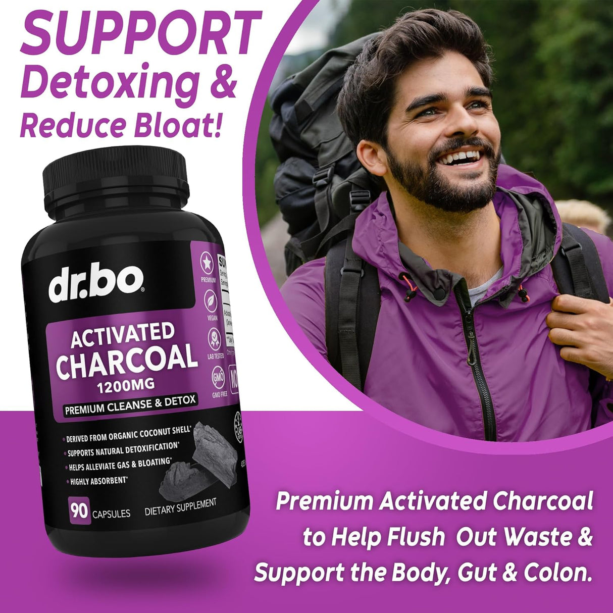 DR. BO Activated Charcoal 1200Mg. 90 Capsulas