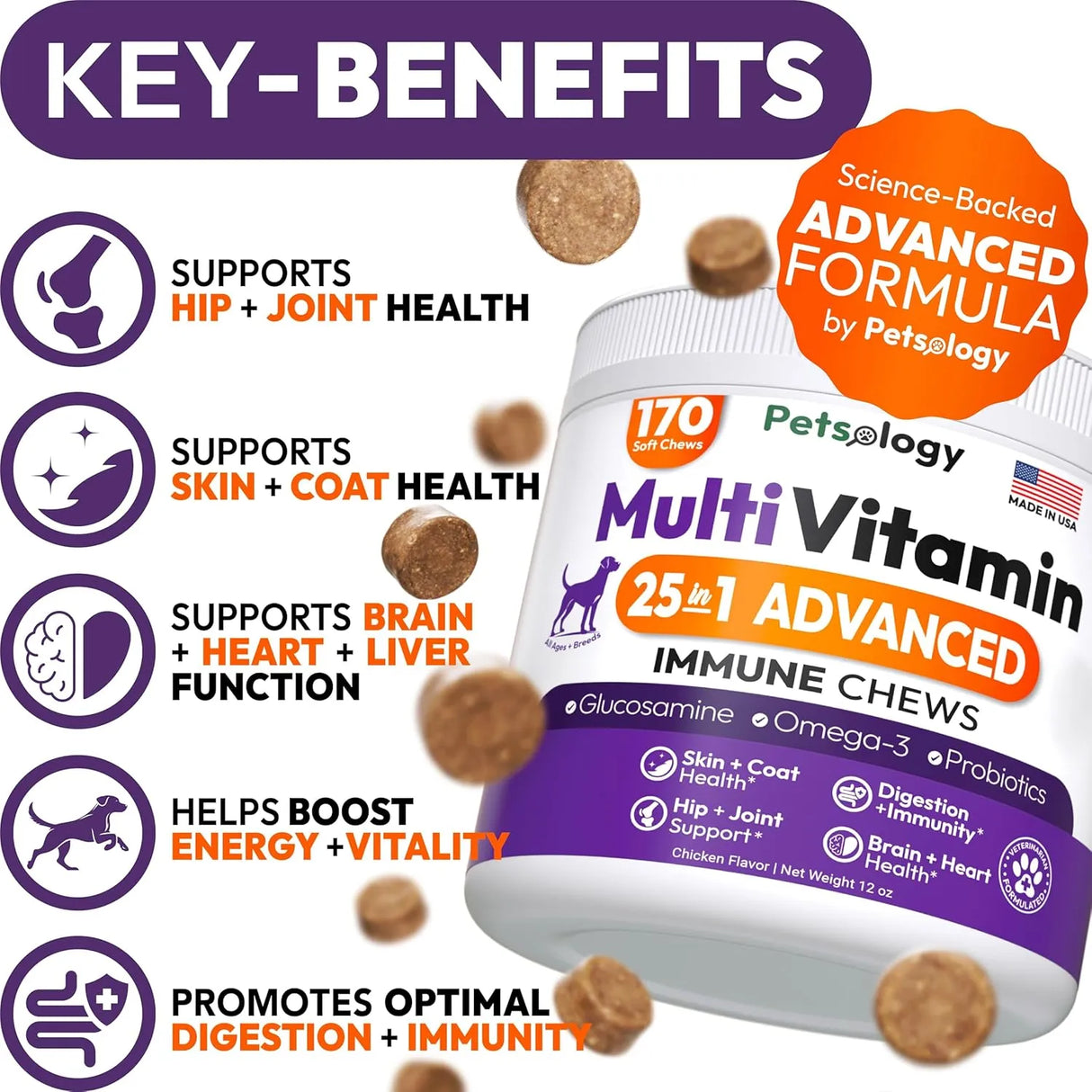 PETSOLOGY - Petsology Dog Multivitamin Chewable 170 Masticables - The Red Vitamin MX - Multivitamínicos Para Perros - {{ shop.shopifyCountryName }}