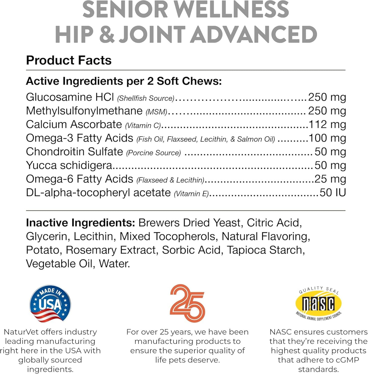 NaturVet Senior Wellness Hip & Joint Advanced Plus Omegas 120 Masticables