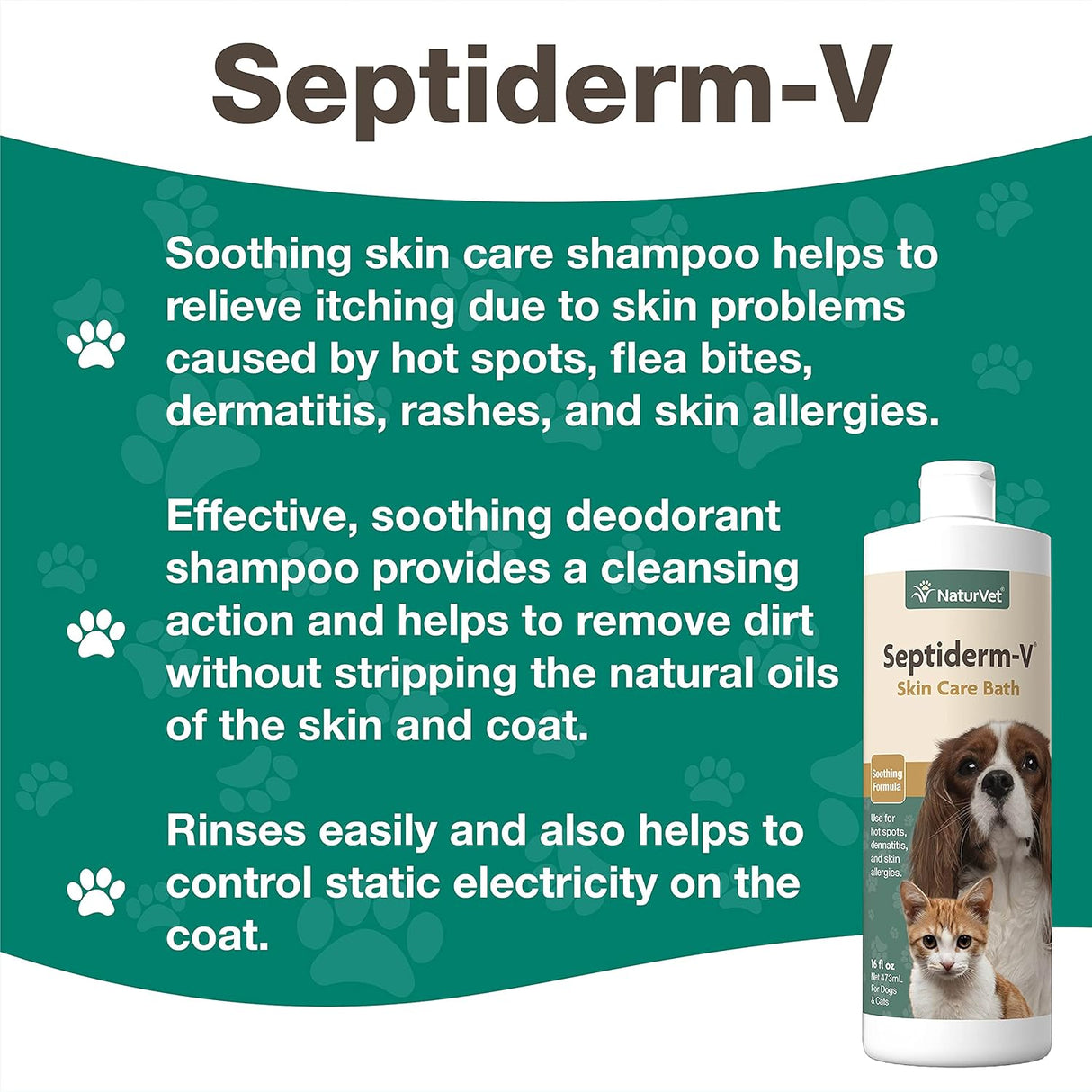 NaturVet Septiderm-V Skin Care Bath Wash for Dogs & Cats 473Ml.