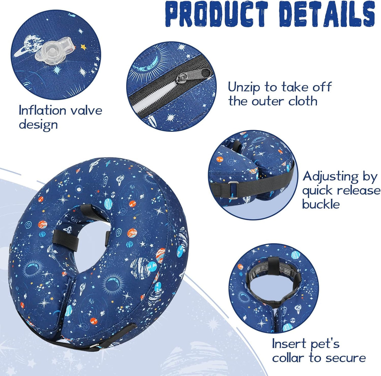 Toptakeit Elevated Inflatable Dog Collar NAVY SMALL