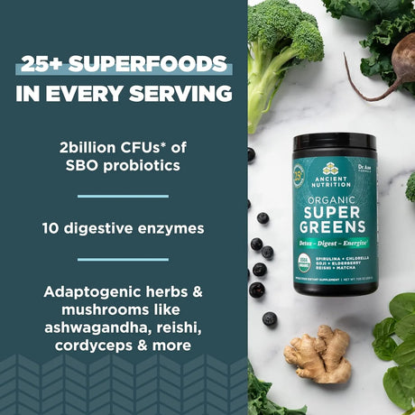ANCIENT NUTRITION - Ancient Nutrition Super Greens Powder 25 Servicios 200Gr. - The Red Vitamin MX - Suplementos Alimenticios - {{ shop.shopifyCountryName }}