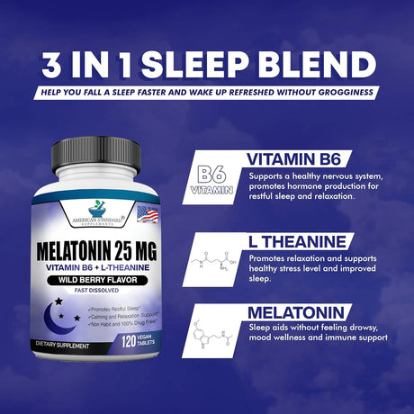 AMERICAN STANDARD SUPPLEMENTS - American Standard Supplements Melatonin 25Mg. 120 Tabletas - The Red Vitamin MX - Suplementos Alimenticios - {{ shop.shopifyCountryName }}