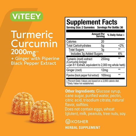 Viteey Turmeric Curcumin 2000Mg. 120 Gomitas - The Red Vitamin MX - Suplementos Alimenticios - VITEEY