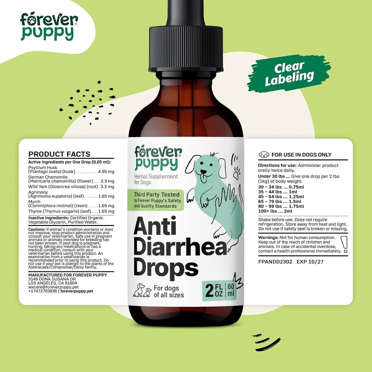 Forever Puppy Anti-Diarrhea Liquid Drops for Dogs 2 Fl.Oz.