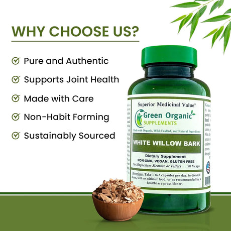 GREEN ORGANIC SUPPLEMENTS - Green Organic Supplements White Willow Bark 90 Capsulas 2 Pack - The Red Vitamin MX - Suplementos Alimenticios - {{ shop.shopifyCountryName }}