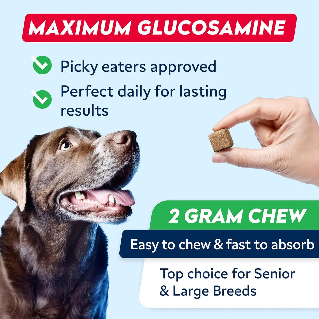 STRELLALAB Advanced Glucosamine Chondroitin Joint for Dogs Large & Senior Bacon Flavor 120 Masticables