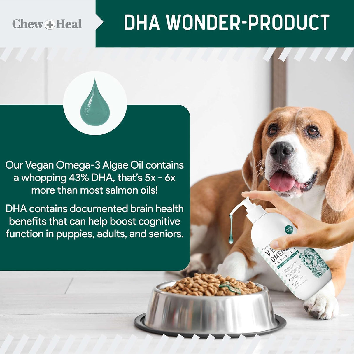 Chew + Heal Labs Vegan Omega 3 Oil for Dogs 8 Fl.Oz.