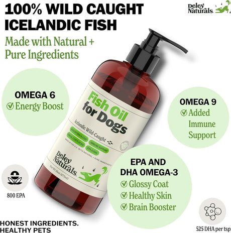 DELEY NATURALS - Deley Naturals Dog Fish Oil Icelandic 2X Omega 16 Fl.Oz. - The Red Vitamin MX - Aceite De Pescado Para Perros - {{ shop.shopifyCountryName }}