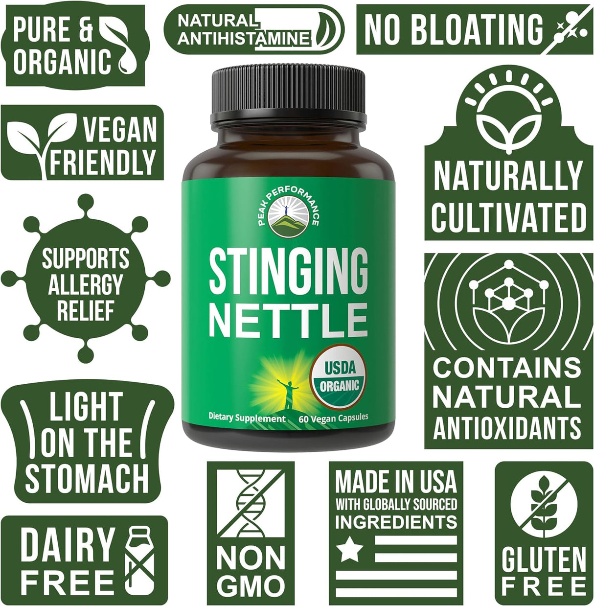 PEAK PERFORMANCE - Peak Performance USDA Organic Stinging Nettle 60 Capsulas - The Red Vitamin MX - Suplementos Alimenticios - {{ shop.shopifyCountryName }}