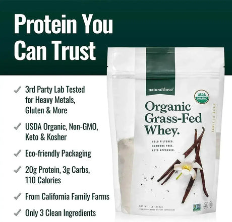 NATURAL FORCE - Natural Force Grass Fed Organic Whey Protein Powder Vanilla 454Gr. - The Red Vitamin MX - Suplementos Alimenticios - {{ shop.shopifyCountryName }}