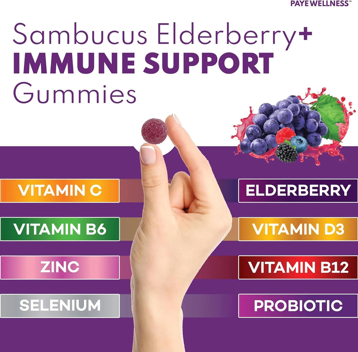 PAYE WELLNESS - PAYE Wellness Sambucus Elderberry Immune Gummies 70 Gomitas - The Red Vitamin MX - Suplementos Alimenticios - {{ shop.shopifyCountryName }}