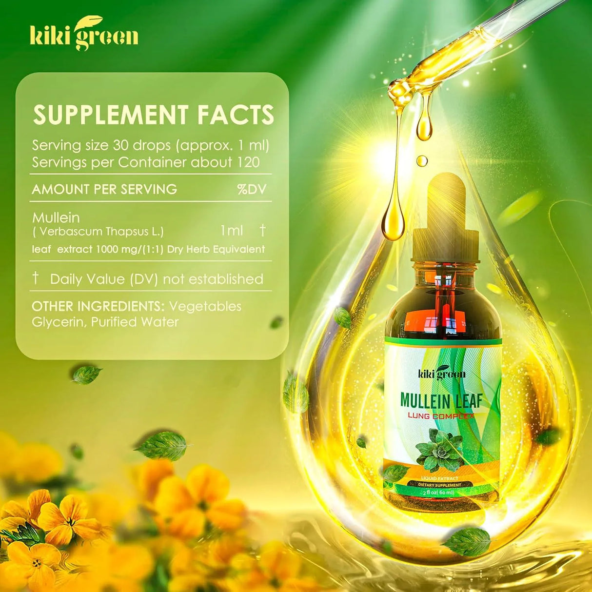 KIKI GREEN - KIKI Green Liquid Mullein Leaf Tincture 2 Fl.Oz. - The Red Vitamin MX - Suplementos Alimenticios - {{ shop.shopifyCountryName }}