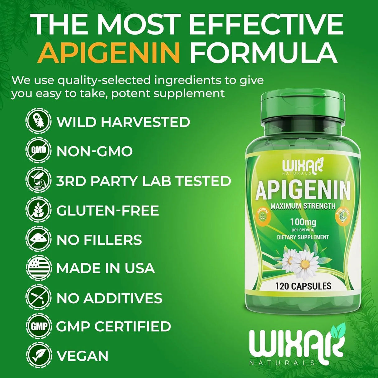 WIXAR NATURALS - Wixar Apigenin 100Mg. 120 Capsulas - The Red Vitamin MX - Suplementos Alimenticios - {{ shop.shopifyCountryName }}