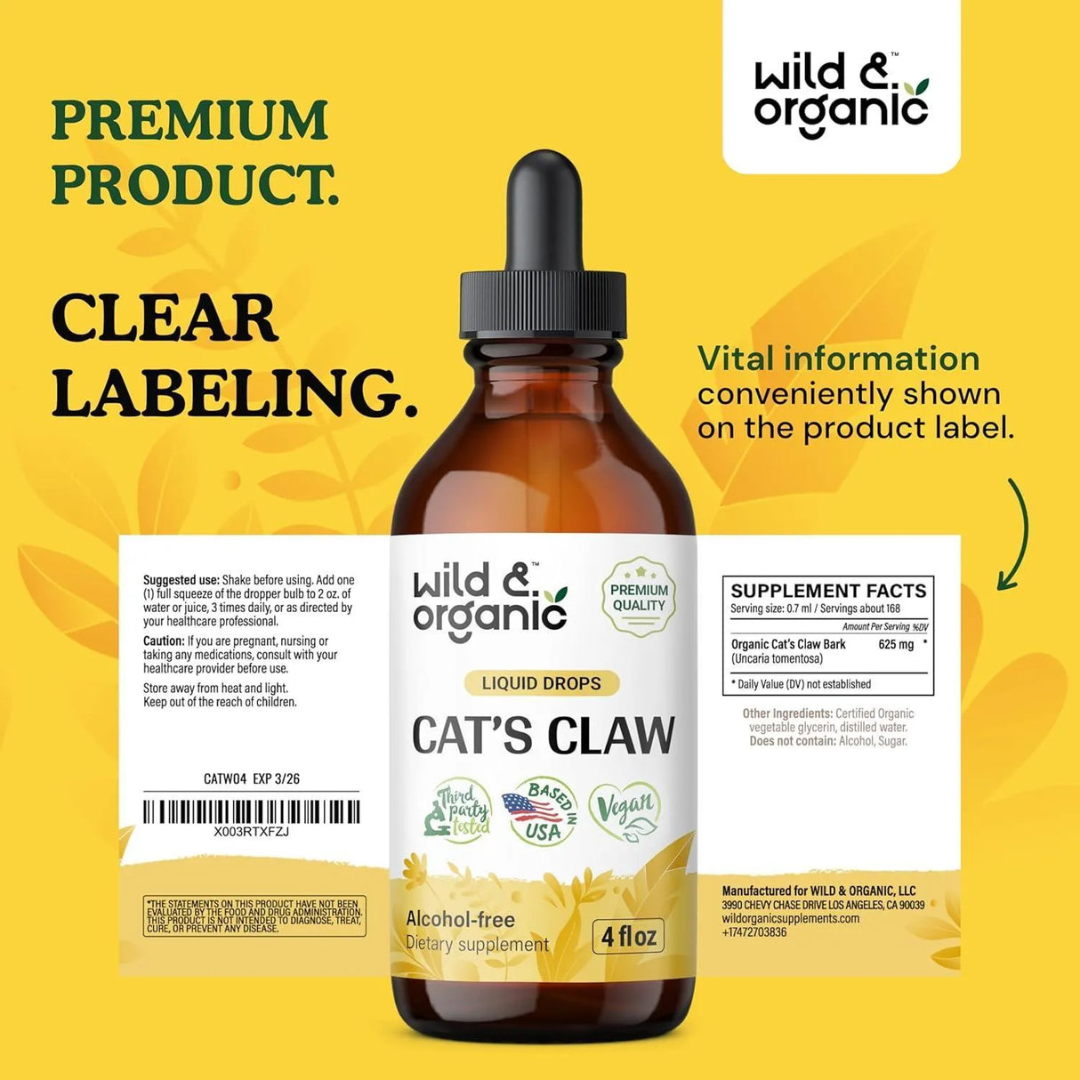 WILD & ORGANIC - Wild & Organic Cats Claw Tincture 4 Fl.Oz. - The Red Vitamin MX - Suplementos Alimenticios - {{ shop.shopifyCountryName }}