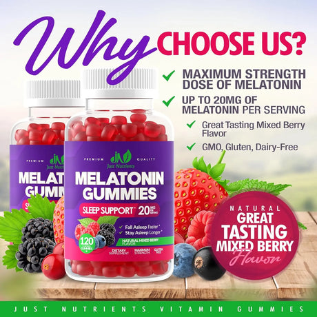 JUST NUTRIENTS - Just Nutrients Melatonin 20Mg. Gummies 120 Gomitas - The Red Vitamin MX - Suplementos Alimenticios - {{ shop.shopifyCountryName }}