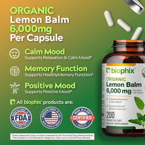 BIOPHIX - biophix Lemon Balm Capsules USDA Organic 20:1 Extract 300Mg. 200 Capsulas - The Red Vitamin MX - Suplementos Alimenticios - {{ shop.shopifyCountryName }}