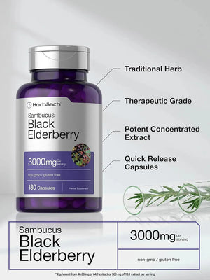 HORBAACH - Horbaach Black Elderberry 3000Mg. 180 Capsulas - The Red Vitamin MX - Suplementos Alimenticios - {{ shop.shopifyCountryName }}