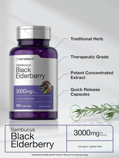 HORBAACH - Horbaach Black Elderberry 3000Mg. 180 Capsulas - The Red Vitamin MX - Suplementos Alimenticios - {{ shop.shopifyCountryName }}