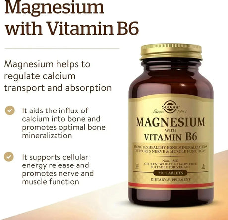 SOLGAR - Solgar Magnesium with Vitamin B6 250 Tabletas - The Red Vitamin MX - Suplementos Alimenticios - {{ shop.shopifyCountryName }}